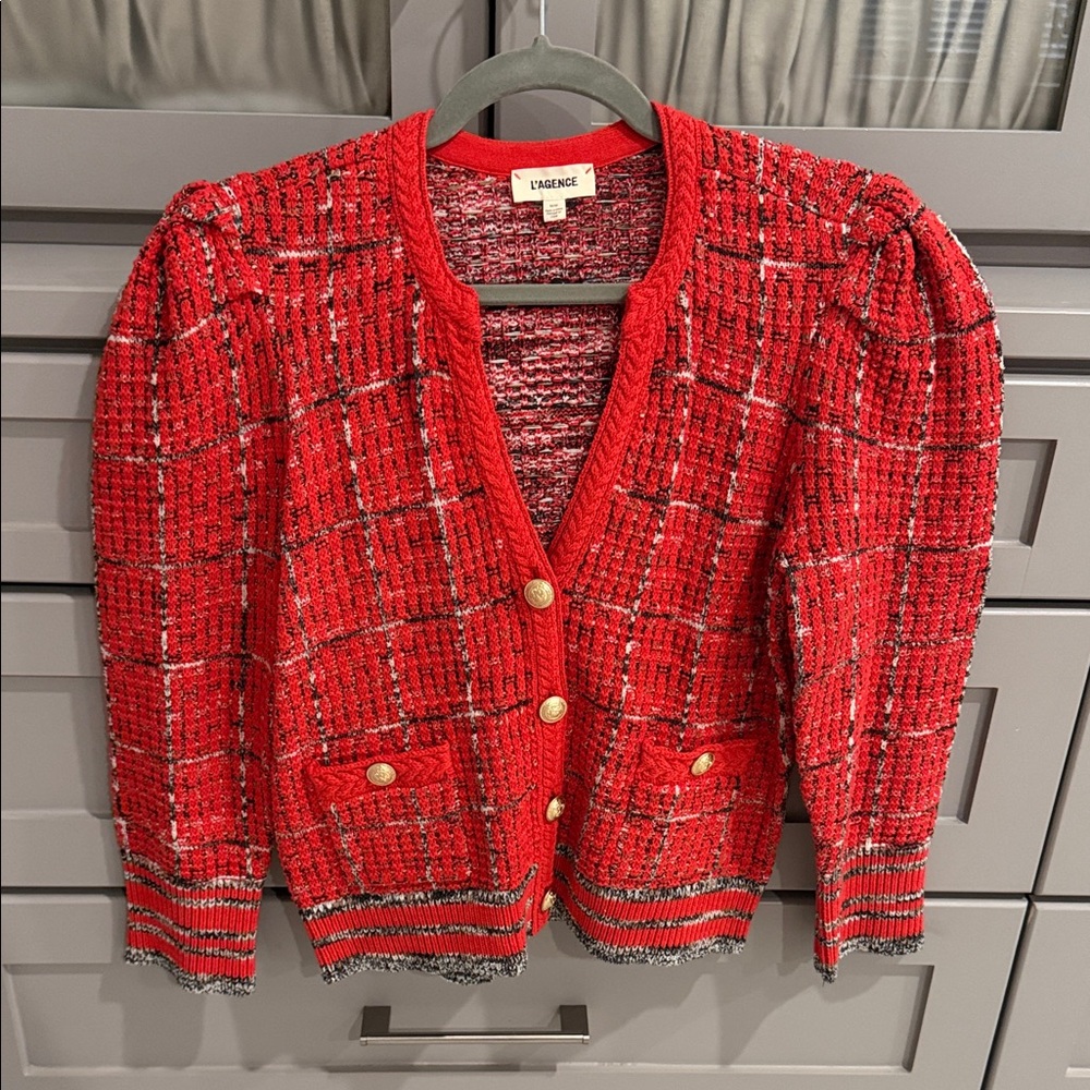 L'Agence Red Tweed Women's Sweater